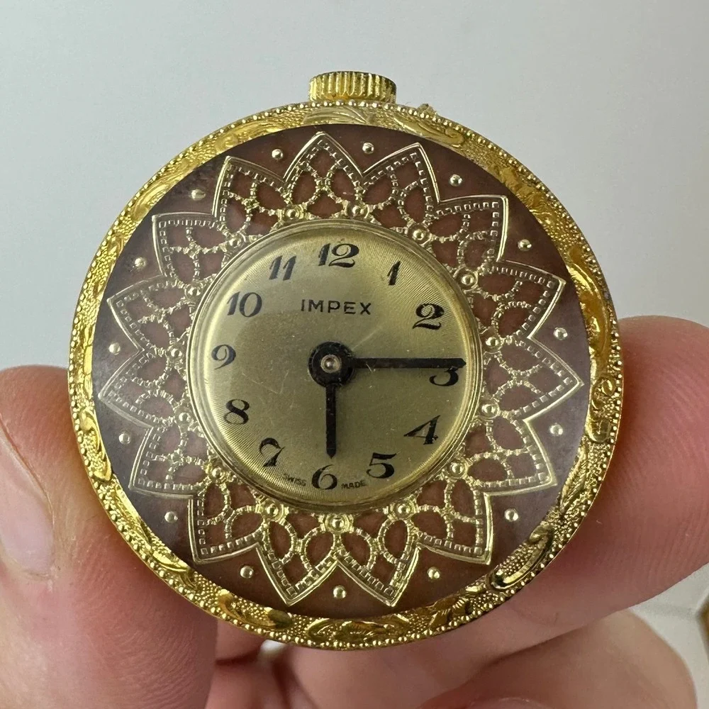 Vintage Impex Swiss Made Gold Tone Filigree Pocket Watch Pendant Floral Ornate